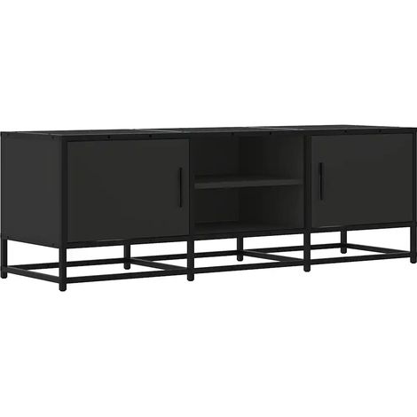 Meuble TV industriel noir avec grand espace de rangement 120 x 35 x 41 cm en bois noir