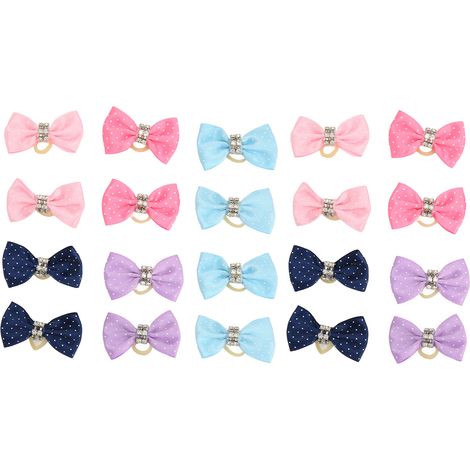 Lot de 20 nœuds en poils d'animaux, fabriqués à la main, mignons et tendance, avec élastique pour chiots, chats et lapins (1/4)