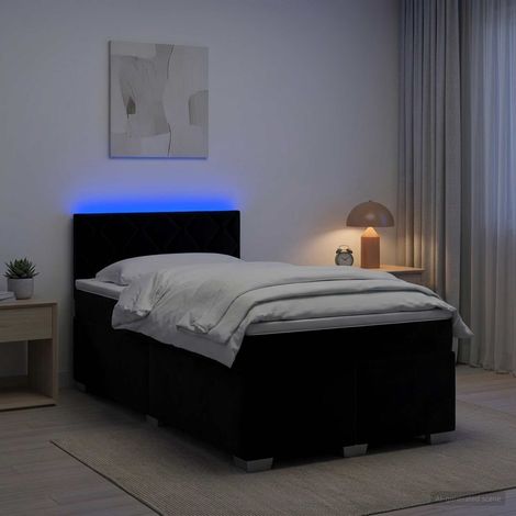 Cama con Base Tapizada, Colchón y Luz LED Negro 120 x 190 cm (1/5)