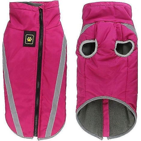 Wasserdichte Hundebekleidung für große Hunde, warme Winterjacken für große Hunde, wattierter Fleece-Haustiermantel mit reflektierendem Sicherheitsdesign, Hundebekleidung in Rosarot (1/5)