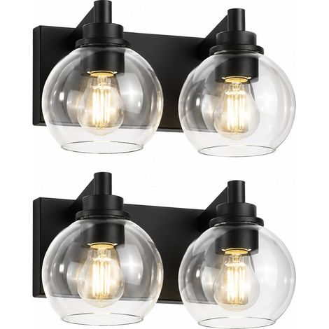 Une lampe murale 2 lampes en métal forgé noir, table de chevet et salle de bain dans un style moderne et minimaliste (1/4)
