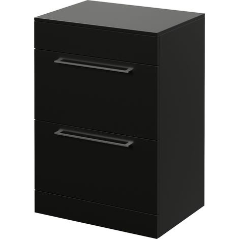 Napoli 460 Matt Black 600mm 2 Drawer Vanity Unit for Countertop Basins - 600mm - Chrome 320mm Handle