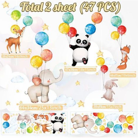 Animaux Ballons Stickers Muraux,Garon Autocollant Mural Pépinière,Couleur Animaux Stickers Mural,DIY Renard Ballon 1 STICKERS (1/5)
