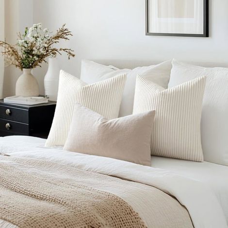 Housse De Coussin - Velours Côtelé - 40x40 Cm - Blanc - Lot De 2 (1/5)