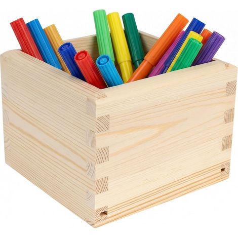 Creative Deco Organizer Scatola in Legno di Pino Naturale 12 x 12 x 9 cm Contenitore Portaoggetti Salvaspazio