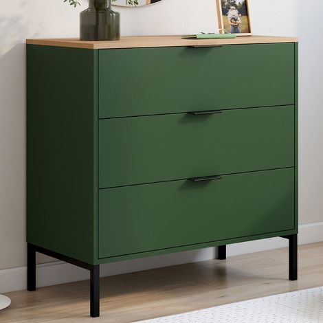 KELIA 80 cm Arcón de 3 cajones verde caqui con tapa de madera