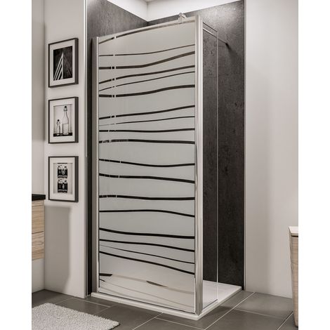 Paroi de douche à l'italienne avec retour pivotant, profilé aspect chromé, paroi fixe Walk In style industriel, NewStyle Schulte, traitement anticalcaire, décor Mistral, verre 6 mm, 120 x 30 x 190 cm (1/6)