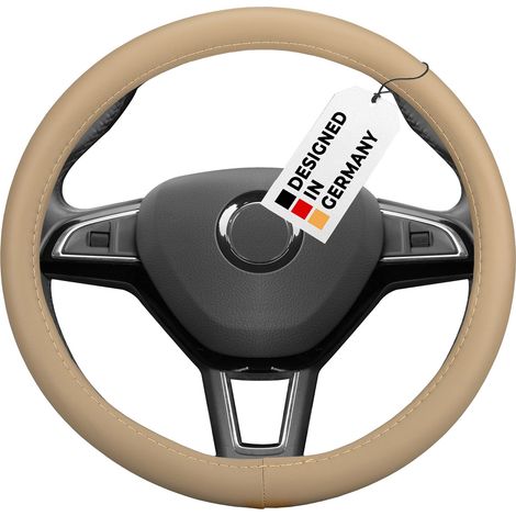 HEYNER® Lenkradhülle beige Auto 37-39 cm elegant Lenkradschoner beiges weiches Leder Universal griffsicher rutschfest bequem universal (1/5)