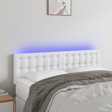 Vidaxl – Tête de lit à LED réglable en hauteur – Similicuir blanc – Dimensions 144x5x78/88 cm – Éclairage LED coloré – Support confortable pour lecture (1/5)