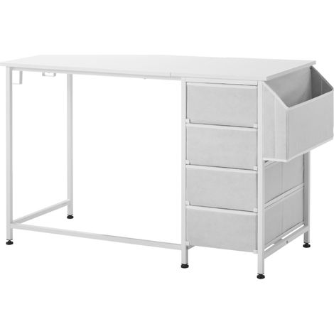 Mophorn Mesa de Estudio 120x50x75 cm, Escritorio de Ordenador con Cajones de Tela, Fabricado en Tablero de Partículas y Estructura Metálica, Capacidad de Carga de 99 kg, Ideal para Oficina, Blanco (1/5)