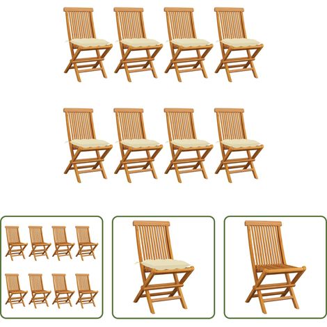 Gartenmöbel Teakholz - Gartenstühle mit Cremeweißen Kissen 8 Stk. Massivholz Teak (1/5)