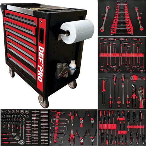Defpro – Servante d'atelier 8 tiroirs – Acier 6-7mm – Capacité 120kg – Plan de travail inox – Roues renforcées avec freins