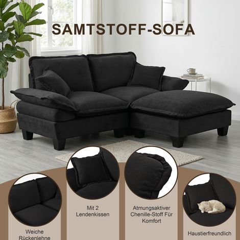 Modulares Chenille-Sofa 224 x 155 x 90 cm, Schwarz, mit Stauraum & USB – MEUBLIV (1/5)