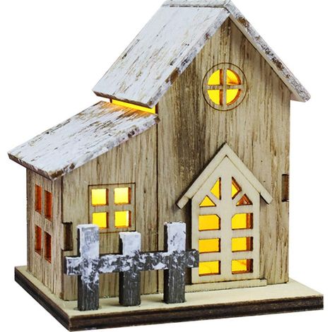 GARRYFIZH Cabane en Bois avec Lumières LED, Décoration de Noël Parfaite, Maison en Bois Lumineuse pour Bureaux, Magasins et Maisons (2)