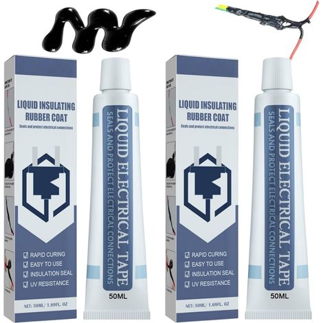 2 Pièces Colle Isolante Liquide,50ML Caoutchouc Liquide Noir,Séchage Rapide et Imperméable,Revêtement Isolant pour Câbles,Convient à Tous les Types de Câbles et Électroniques,Gel Étanche Electrique (1/5)