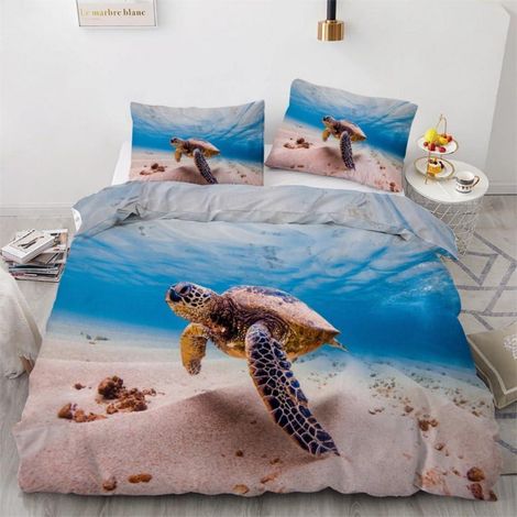 Bettwäsche-Set Meeresschildkröte 135x200 cm 4-teilig Mikrofaser mit Reißverschluss