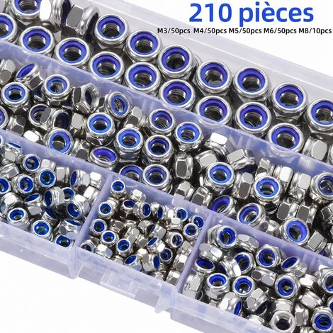 Assortiment 210 pièces vis entièrement filetées DIN 912 et écrous hexagonaux antidérapants M3-M8 210pcs m3-m8 12,7 × 6,8 × 2,2 cm 300 g – Livraison gratuite