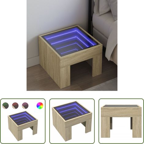 Miroir LED - Table de chevet avec LED infini chêne sonoma 40x40x30 cm (1/5)