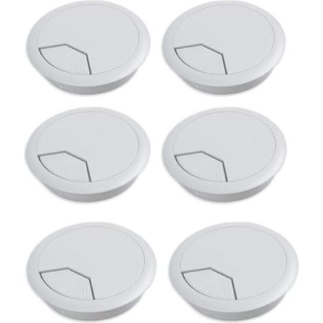 Irovami Lot de 6 cache-trous de bureau, anneau décoratif de rangement pour câbles de 50 mm, blanc (1/5)