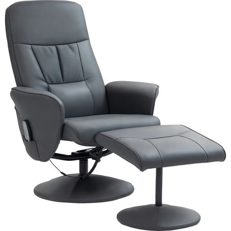 Massagesessel mit Fußhocker. Ergonomischer Stuhl mit 10 Vibrationspunkten. Kunstleder. 76 x 81 x 105 cm. Dunkelgrau (1/4)