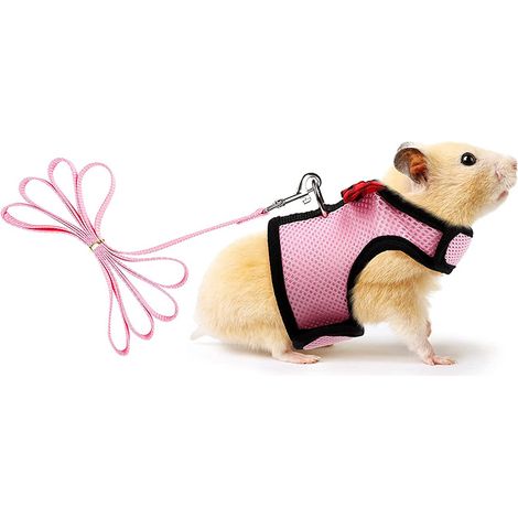 1 harnais pour petit animal de compagnie, maille douce avec clochette et nœud papillon, gilet rembourré anti-traction, pour cobayes furets chinchillas rats (1/5)