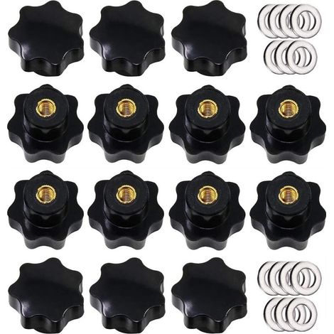 14 Pièces M8 Bouton de Serrage à Filetage Moleté, Poignée en étoile, Boutons à Main en Forme D'étoile Bouton de Serrage en Plastique Noir avec Rondelles (1/5)