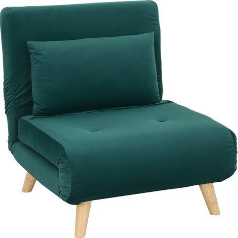 Fauteuil convertible avec fonction lit pliable aspect velours dossier reglable 120 kg vert fonce