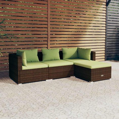 Salon de jardin 4 pcs Ensemble Table et Chaise de Jardin - avec coussins Résine tressée Marron BV934139 - BonneVie (1/5)