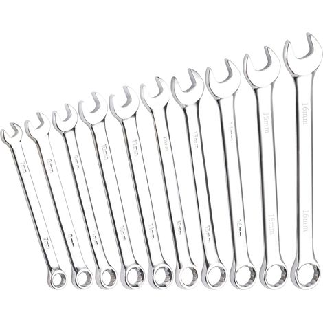 Lntyq Jeu de 10 Clés Plates, 7-16mm clés à cliquet, Jeu de clés Mixtes à Cliquet en Acier au Chrome Vanadium pour diverses occasions