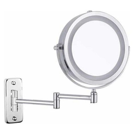 Miroir de courtoisie mural lumineux LED double face loupe 10x 360° rotatif rétractable chrome 7 pouces (1/5)