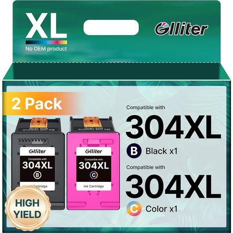 304 XL Cartouche pour HP 304 Cartouche Encre pour HP Encre 304xl Noir Compatible pour HP deskjet 3760 3762 2620 3750 3720 3700 2622 2633 Envy 5030 5010 5032 5020 (Noir et Couleur) (1/5)
