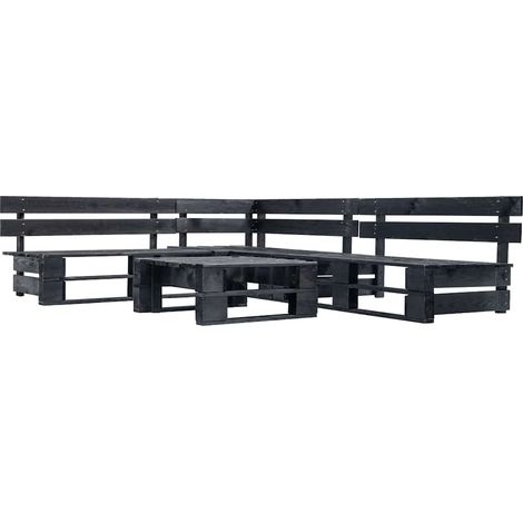 Canapés de jardin palette,Salon de jardin,Sofa d'extérieur 4 pcs noir bois (1/3)