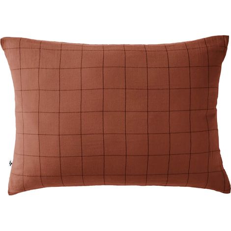 OUREA MOTIF - Taie d'Oreiller 50x70cm Gaze de Coton Terracotta à Grands Carreaux (1/5)