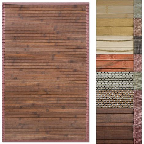 Tapis en bambou avec bord en tissu Design naturel 70 x 200 cm, marron tibétain