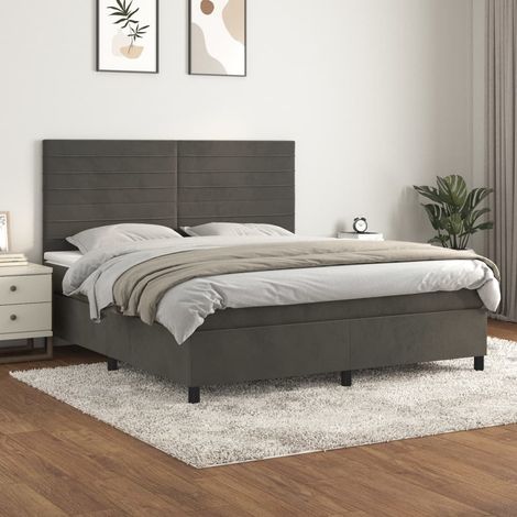 Sommier à lattes de lit et matelas Gris foncé 180x200cm Velours (1/5)
