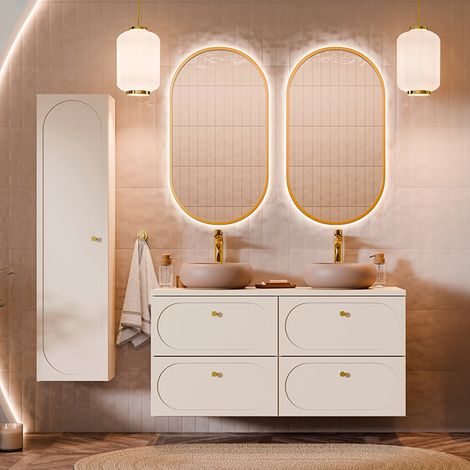 Doppelwaschtisch und Hängesäule 120.6cm Sanae mit 4 Schubladen, Sandbeige (1/5)