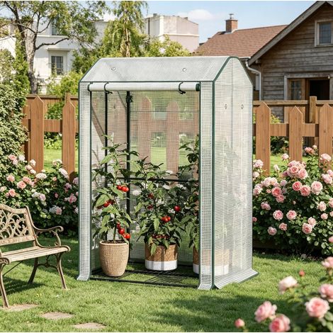 Serre de jardin 100x83x150 cm blanche en polyéthylène et acier galvanisé avec porte enroulable et aérations (1/5)