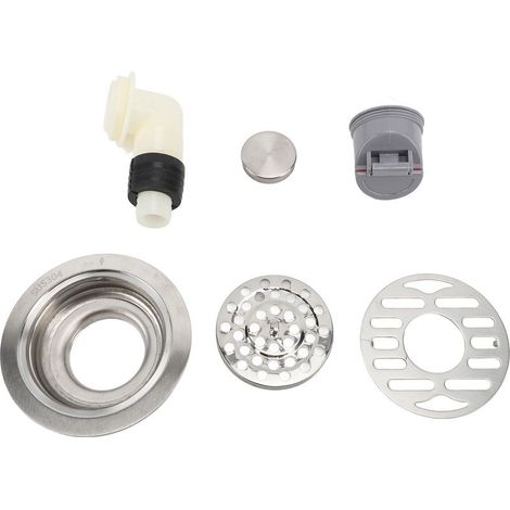 Kit de siphon de sol rond 10 cm en acier inoxydable, anti-odeurs, pour douche et salle de bain, avec filtre à cheveux, pour tuyaux de 50 à 75 mm (1/5)