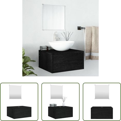 Wandmontage -  2-tlg. Badmöbel-Set Schwarz Holzwerkstoff