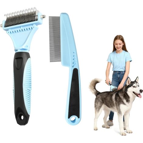Kit de Brossage pour Animaux avec Étrille et Peigne Anti-Puces, Dents en Acier Inoxydable et Manche en Plastique, Adapté aux Chats et Chiens à Poils Longs ou Courts (1/5)