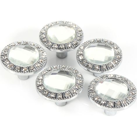 Poignée de porte / Bouton de tiroir - Zinc et cristal - 10 pièces, diamant clair, 30mm x 22mm (1/4)