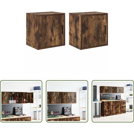 Rangement garage - Armoires murales de garage 2 pcs chêne fumé bois d'ingénierie (1/5)