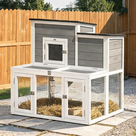Enclos pour lapin 2 niveaux avec abri bois et métal gris 97 x 75 (1/5)