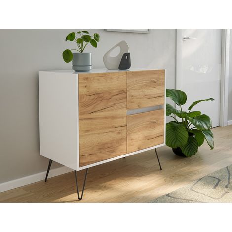 Sideboard Yako 80cm 2 SoftClose 1 Tür Weiß/Eiche Front