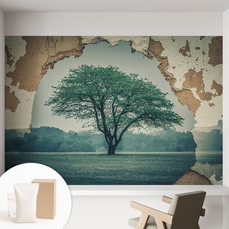 Tapete Vliestapete mit Kleber für Wohnzimmer Schlafzimmer Küche - Wanddekoration Einsamer Baum 152x104 cm (1/5)