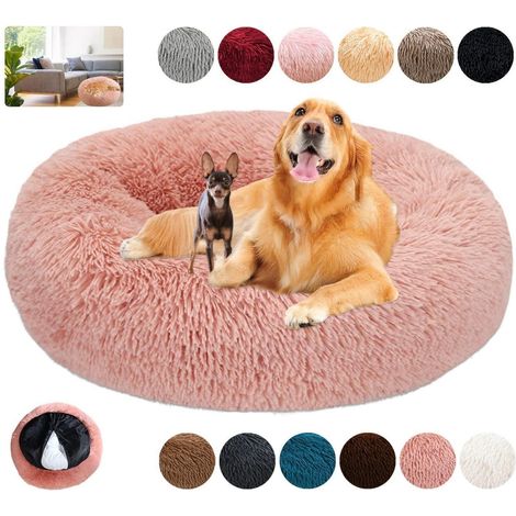 Beruhigendes Hundebett Donut XL-80cm Pink, Flauschig, Waschbar