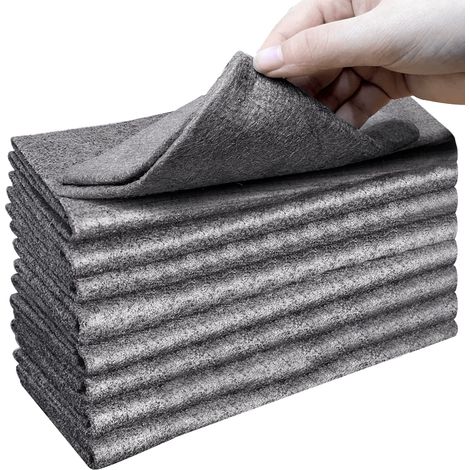 Panni per la pulizia spessi e magici, confezione da 8 panni senza pelucchi, panni in microfibra riutilizzabili per la pulizia di finestre, specchi, vetri e auto, colore grigio. (1/5)