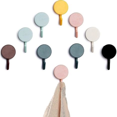 KLVGTIFS PU - Lot de 10 crochets adhésifs colorés pour serviettes, salle de bain, toilettes, cuisine, bureau. Crochets muraux adhésifs.
