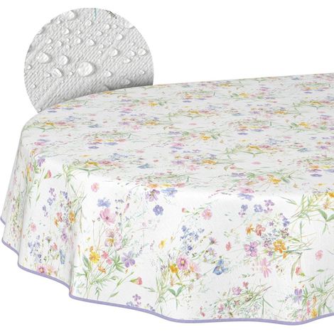 Nappe en Toile cirée Lavable, Facile d'entretien, imperméable, Effet Lotus, pour l'extérieur, Le Printemps, la Table de Jardin, Ovale, 180 x 140 cm, avec Ourlet (bordée) (1/5)