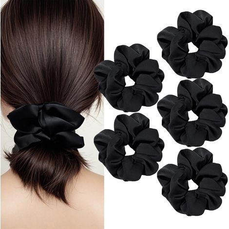Chouchous en soie pour femmes, élastiques à cheveux sans dommages, rubans à cheveux en satin noir (1/5)